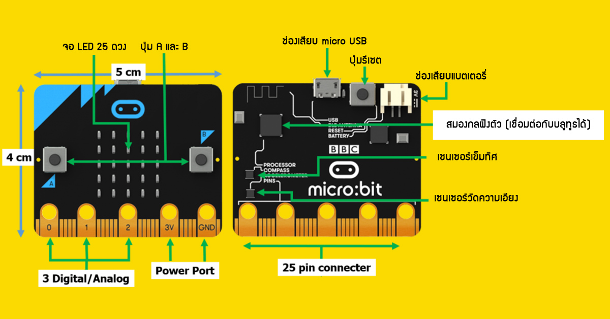 ส่วนประกอบของบอร์ดไมโครบิต